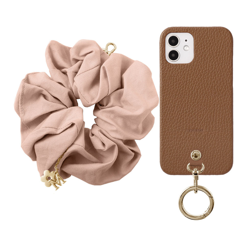maika design Cuir véritable 32 couleurs Cuir italien grainé Initiale avec chouchou et sangle de poignet Coque arrière