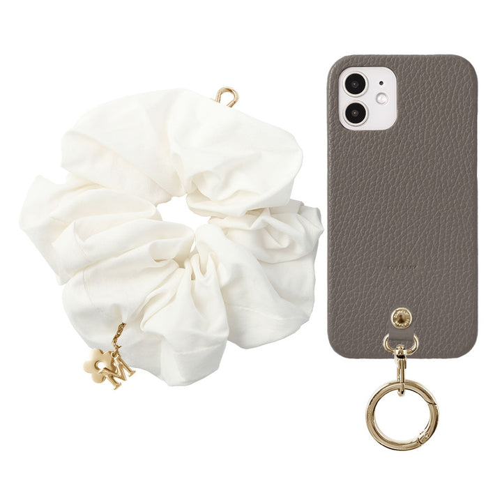maika design Cuir véritable 32 couleurs Cuir italien grainé Initiale avec chouchou et sangle de poignet Coque arrière