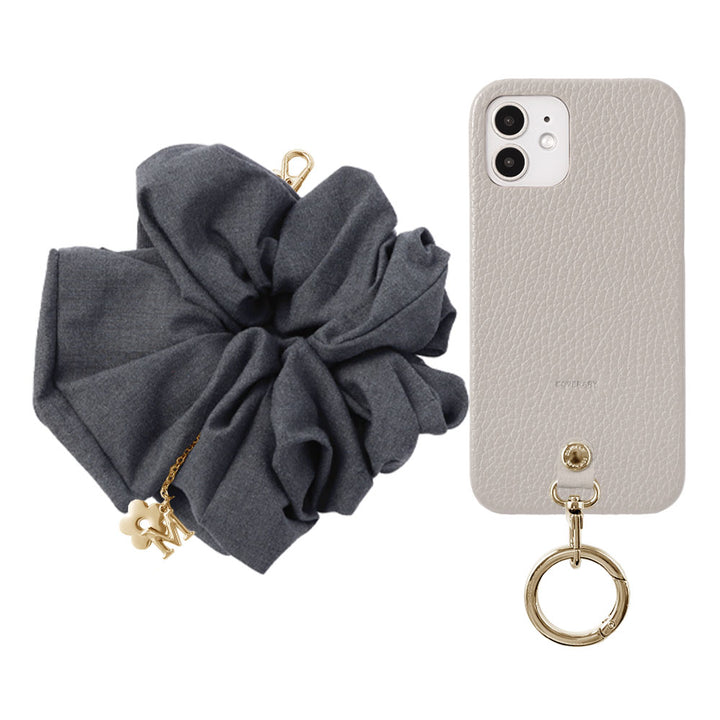 maika design Cuir véritable 32 couleurs Cuir italien grainé Initiale avec chouchou et sangle de poignet Coque arrière