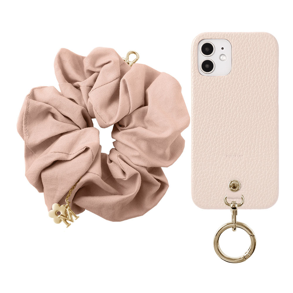 maika design Cuir véritable 32 couleurs Cuir italien grainé Initiale avec chouchou et sangle de poignet Coque arrière