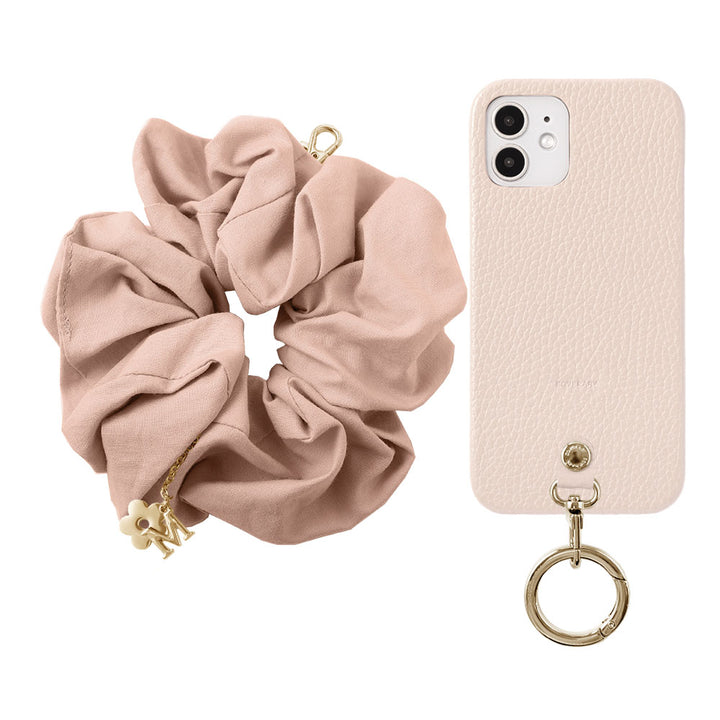 maika design Cuir véritable 32 couleurs Cuir italien grainé Initiale avec chouchou et sangle de poignet Coque arrière