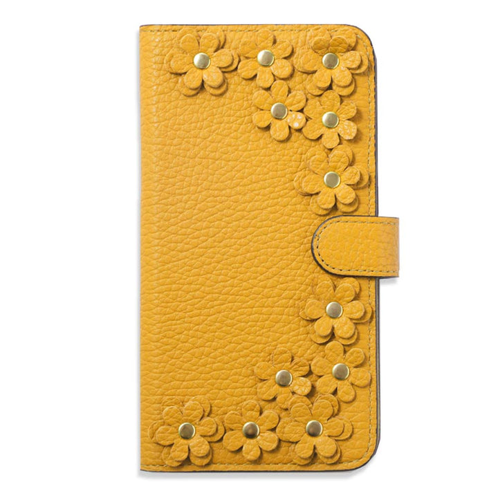 Genuine leather 32 colors Italian shrink leather flower motif notebook-style case (with belt)