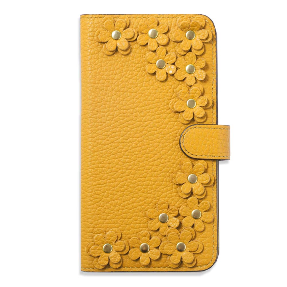 Genuine leather 32 colors Italian shrink leather flower motif notebook-style case (with belt) Xperia series