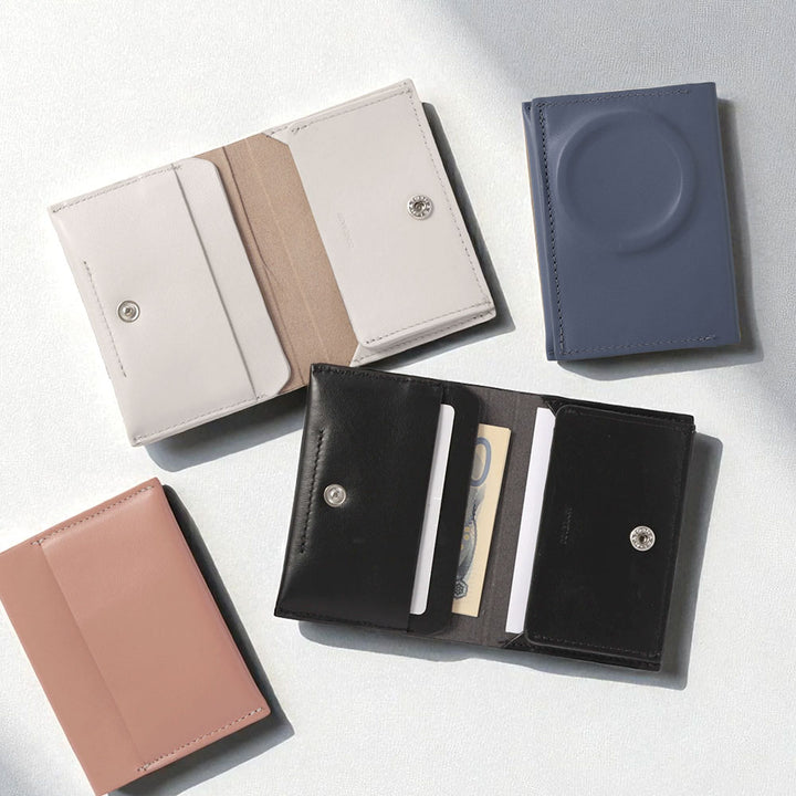 Portefeuille carte en cuir véritable italien lisse compatible Magsafe