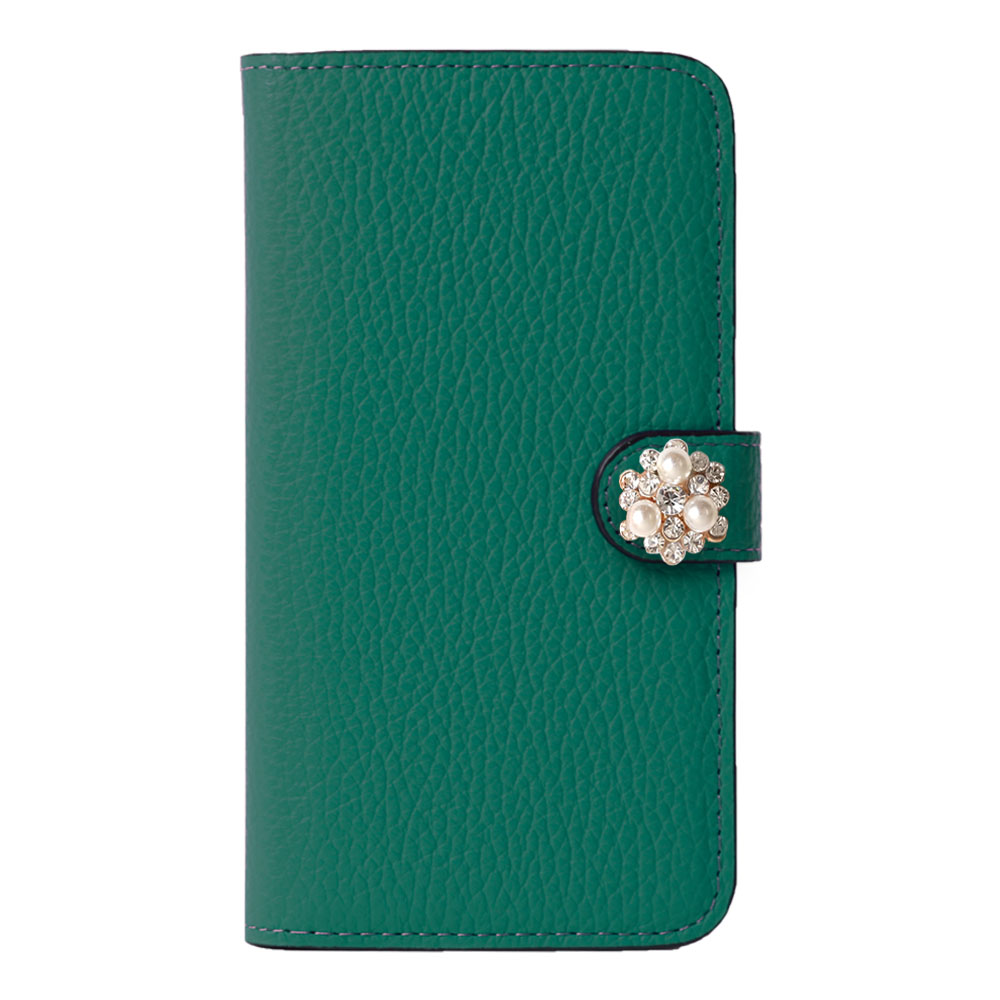 Genuine leather 32 colors Italian shrink leather crystal pearl deco notebook-style case (with belt)