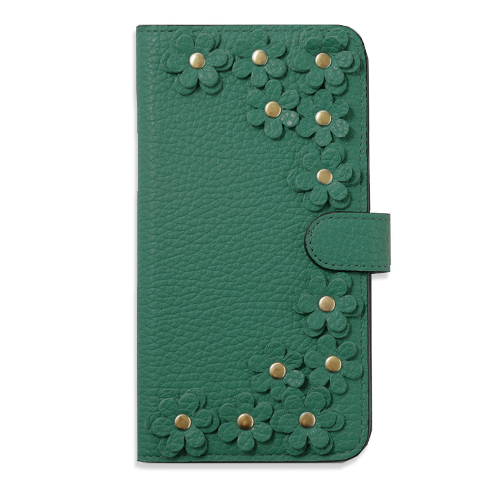 Genuine leather 32 colors Italian shrink leather flower motif notebook-style case (with belt) Xperia series