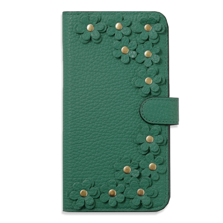 Genuine leather 32 colors Italian shrink leather flower motif notebook-style case (with belt) Xperia series