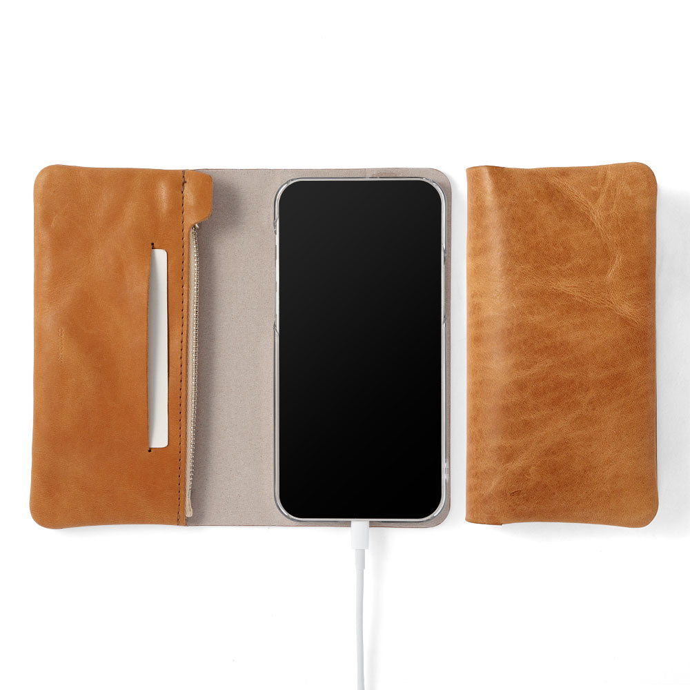 Étui portefeuille en cuir véritable cuir japonais Mostro avec fonction support et poche zippée pour la série Google Pixel