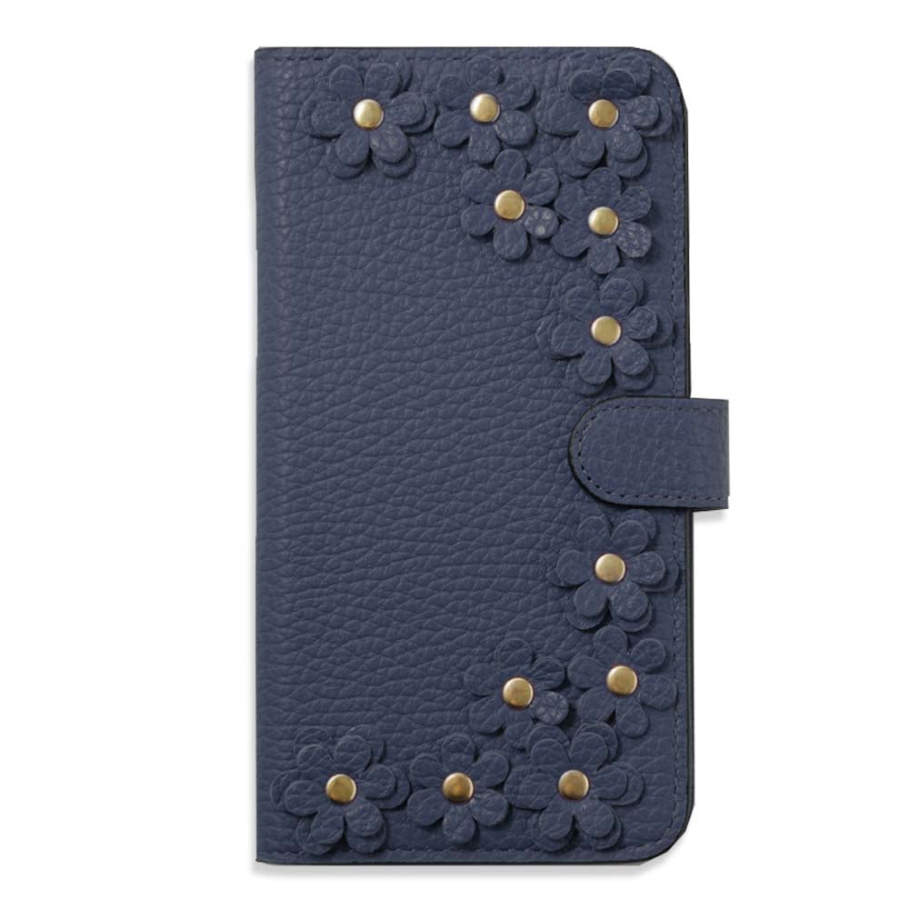 Genuine leather 32 colors Italian shrink leather flower motif notebook-style case (with belt) AQUOS series