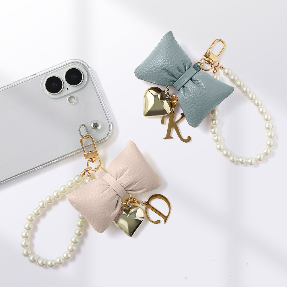 Accessories Genuine Leather 32 Colors Italian Shrink Leather Padded Ribbon Initial Pearl Charm