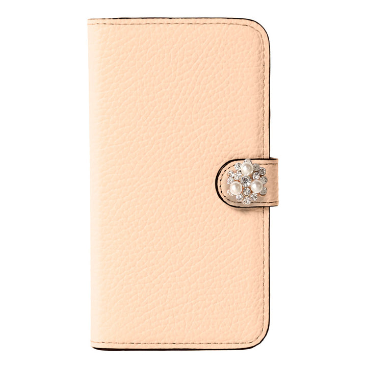 Genuine leather 32 colors Italian shrink leather crystal pearl deco notebook-style case (with belt)