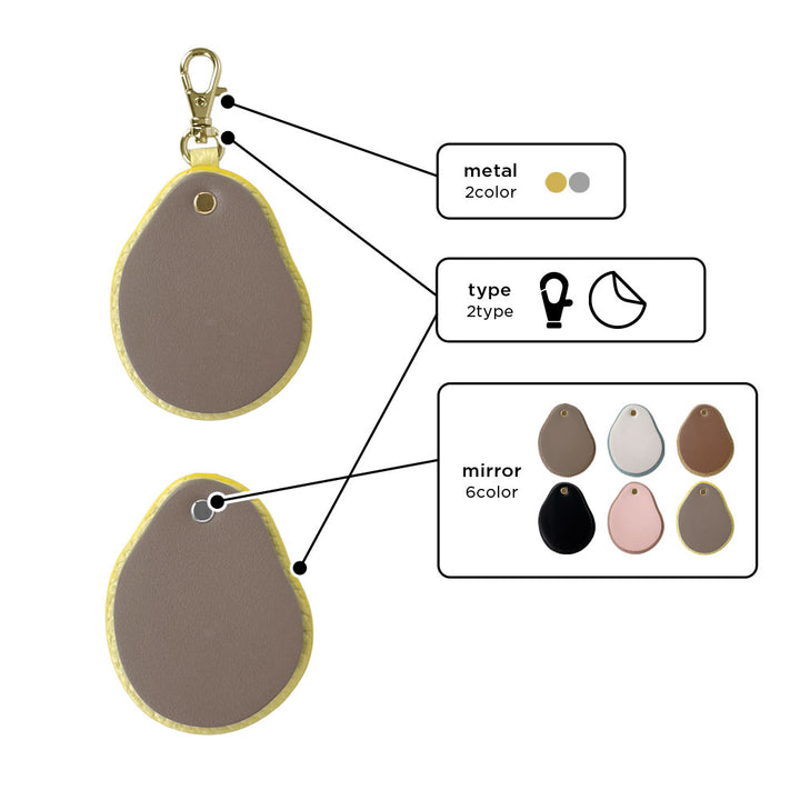 Accessoires cuir véritable cuir italien grainé nuance de matériaux différents breloque miroir