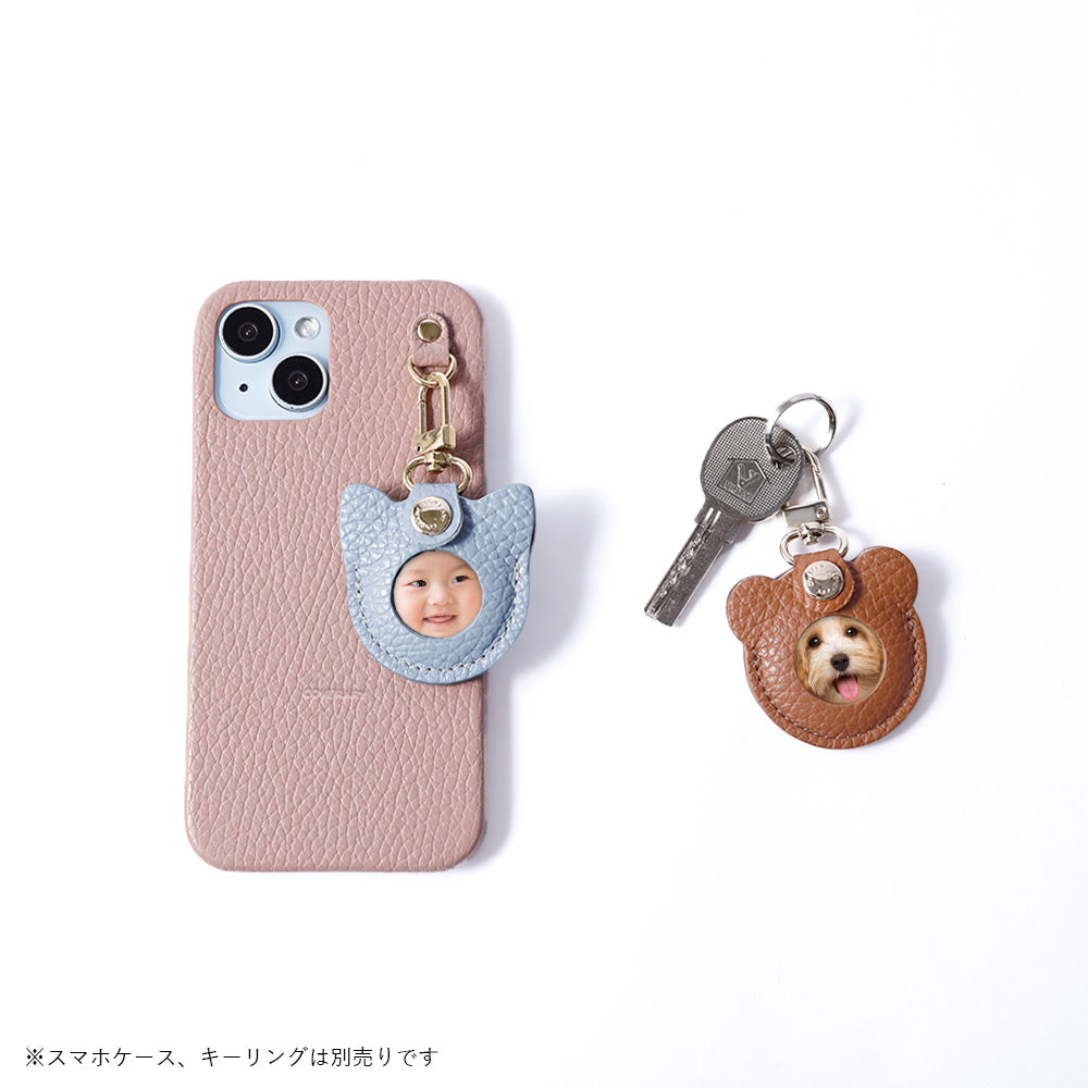 アクセサリー 本革 イタリアンシュリンクレザー 推しの顔チャーム 缶バッチ付きケース