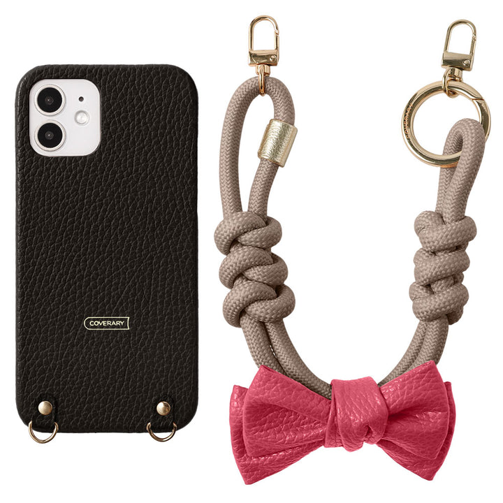 Genuine Leather 32 Colors Italian Shrink Leather Double Ribbon Paracord Hand Strap Attached Back Case