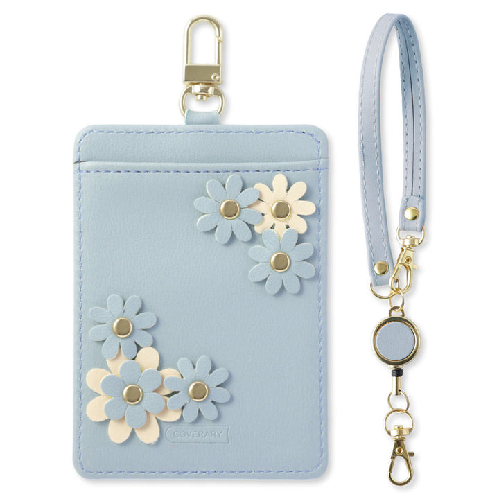 くすみパステルカラー スムースレザー調  フラワーモチーフ リール付きパスケース
