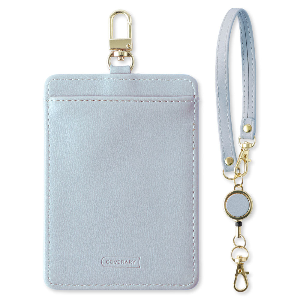 Dull pastel color smooth leather-like reel-attached pass case