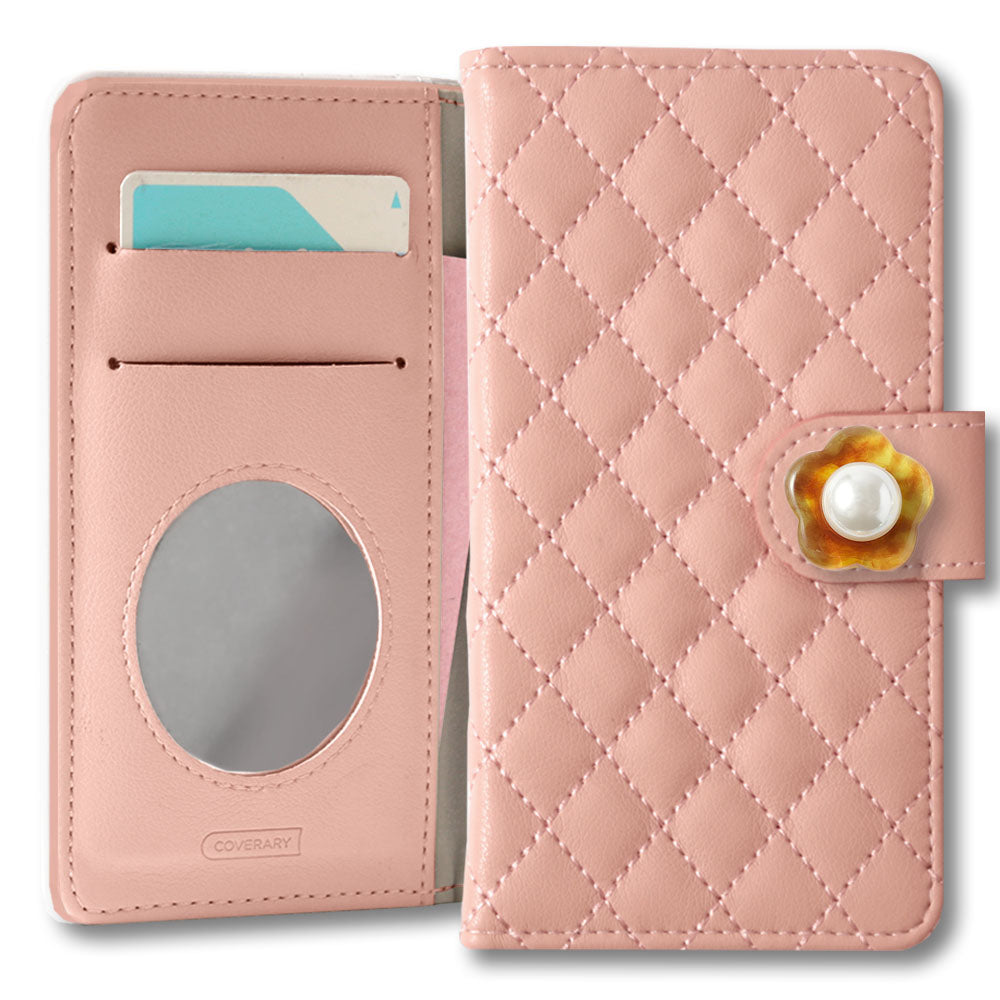 Quilted Flower Pearl Decor Wallet Case with Mirror (with Belt) for AQUOS Series