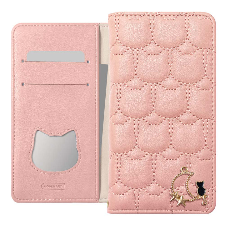 ヴィーガンレザー ネコキルティング ムーンキャットデコ 手帳型ケース Xperiaシリーズ