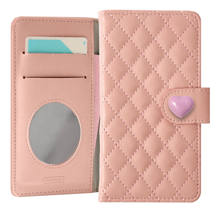Quilted Heart Deco Mirror Attached Wallet Case (with Belt) for Google Pixel Series