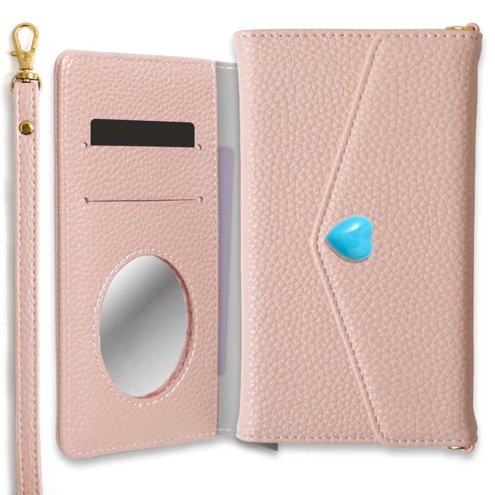 Vegan leather tri-fold dusty color strap & heart deco wallet case for Google Pixel series
