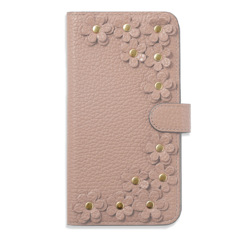 Genuine leather 32 colors Italian shrink leather flower motif notebook-style case (with belt)