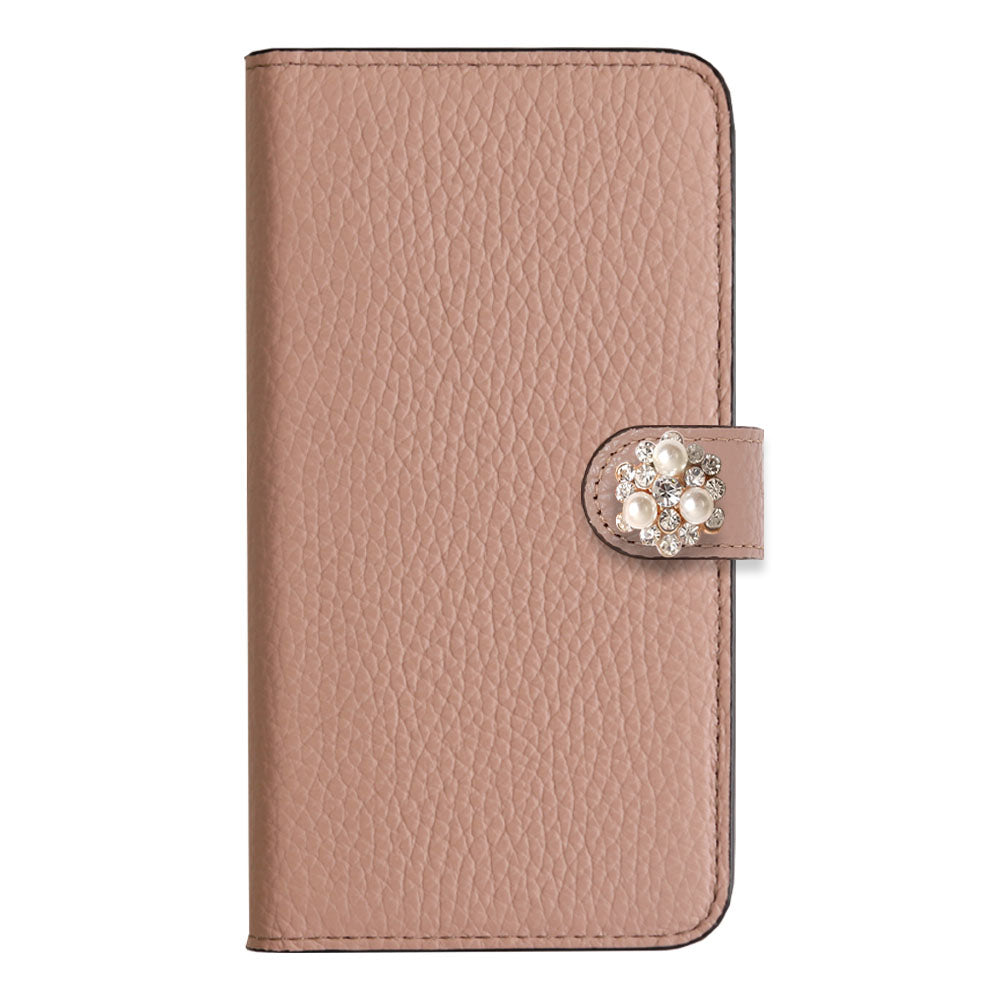 Genuine leather 32 colors Italian shrink leather crystal pearl deco notebook-style case (with belt)