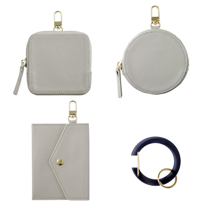 ヴィーガンレザー くすみパステルカラー 選べるミニポーチ カラビナ付き