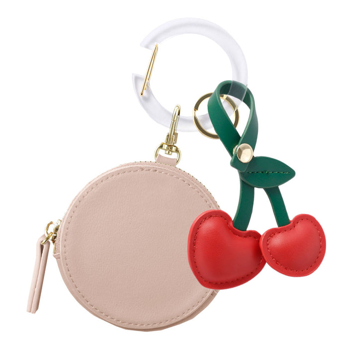 ヴィーガンレザー くすみパステルカラー 選べるミニポーチ さくらんぼチャーム＆カラビナ付き