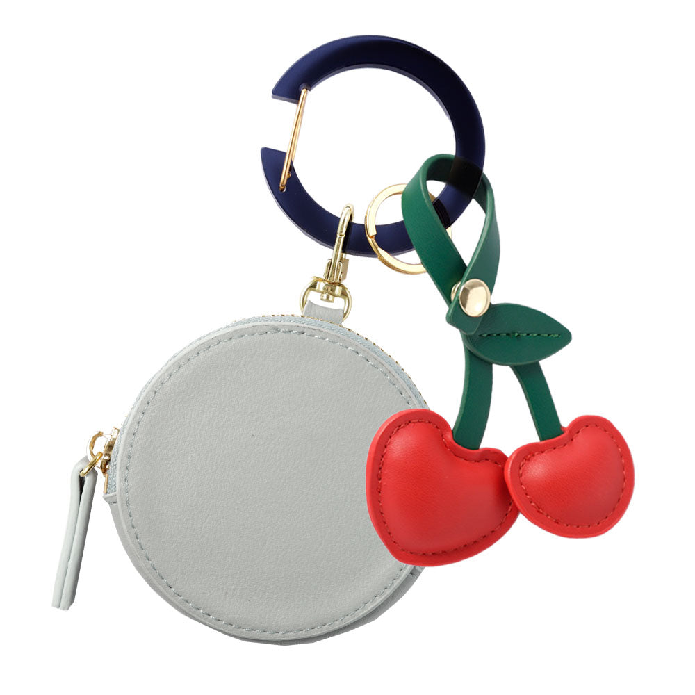 ヴィーガンレザー くすみパステルカラー 選べるミニポーチ さくらんぼチャーム＆カラビナ付き