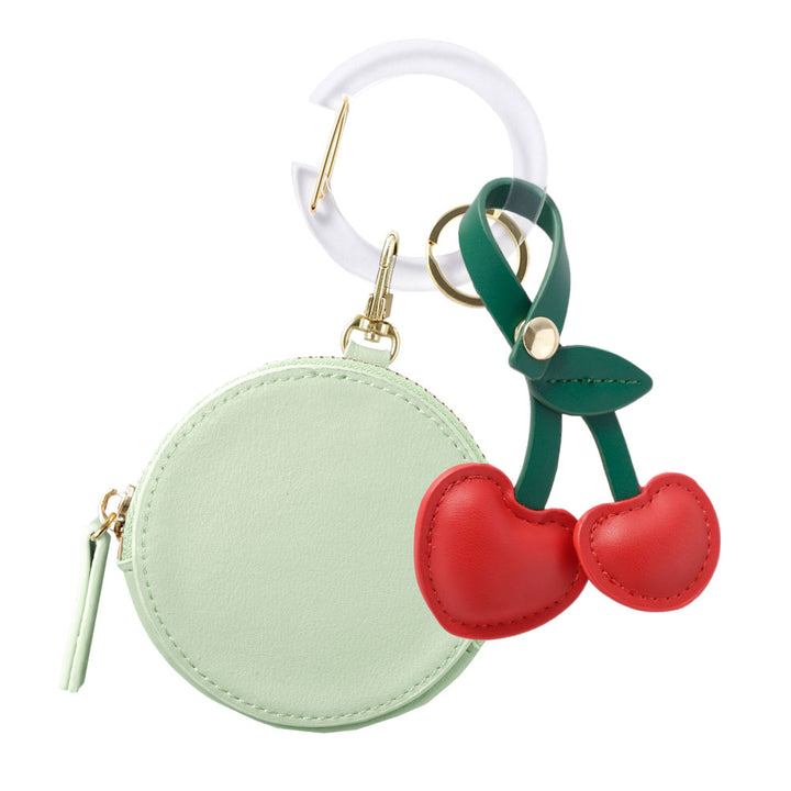 ヴィーガンレザー くすみパステルカラー 選べるミニポーチ さくらんぼチャーム＆カラビナ付き