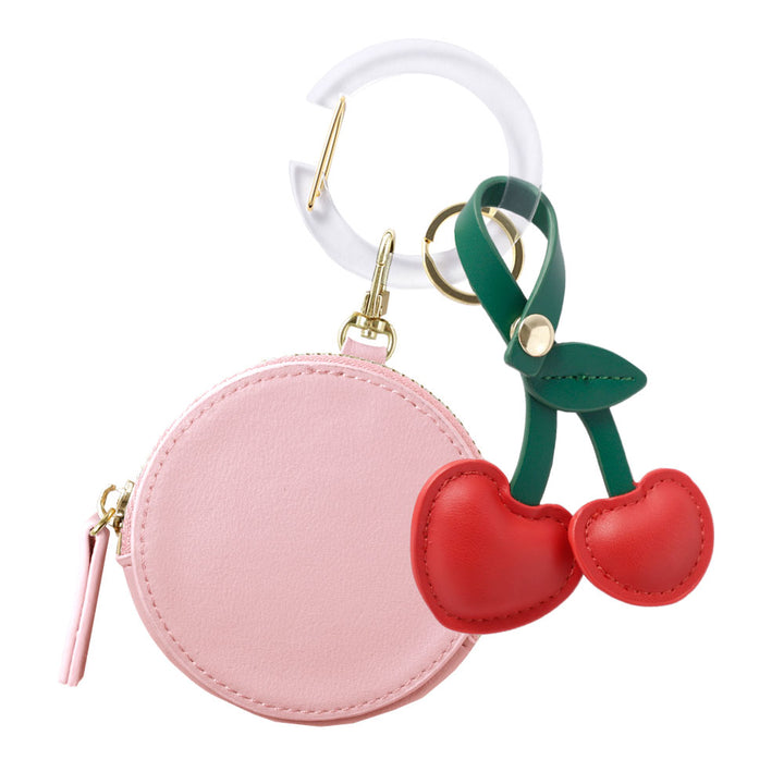ヴィーガンレザー くすみパステルカラー 選べるミニポーチ さくらんぼチャーム＆カラビナ付き