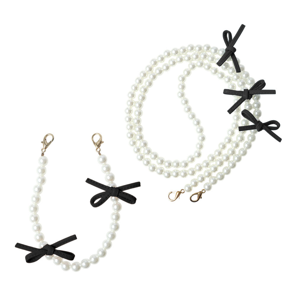 Sangle courte et bandoulière en cuir avec nœud et perles