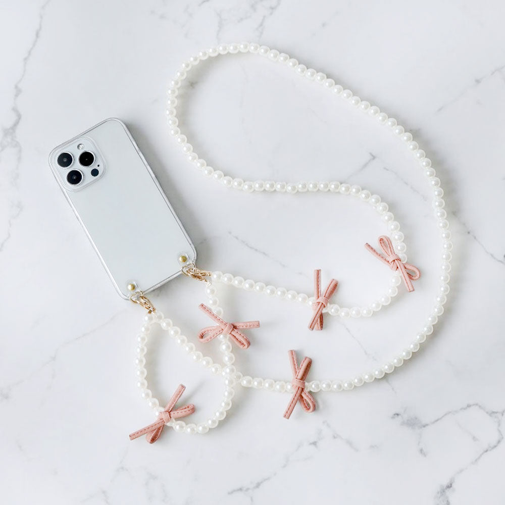 Sangle courte et bandoulière en cuir avec nœud et perles