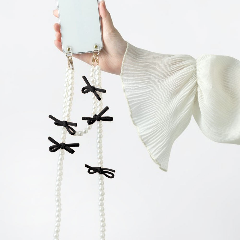Sangle courte et bandoulière en cuir avec nœud et perles