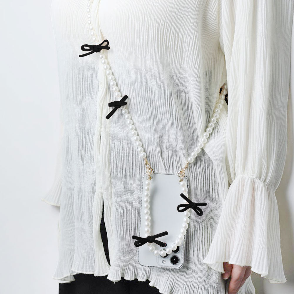 Sangle courte et bandoulière en cuir avec nœud et perles