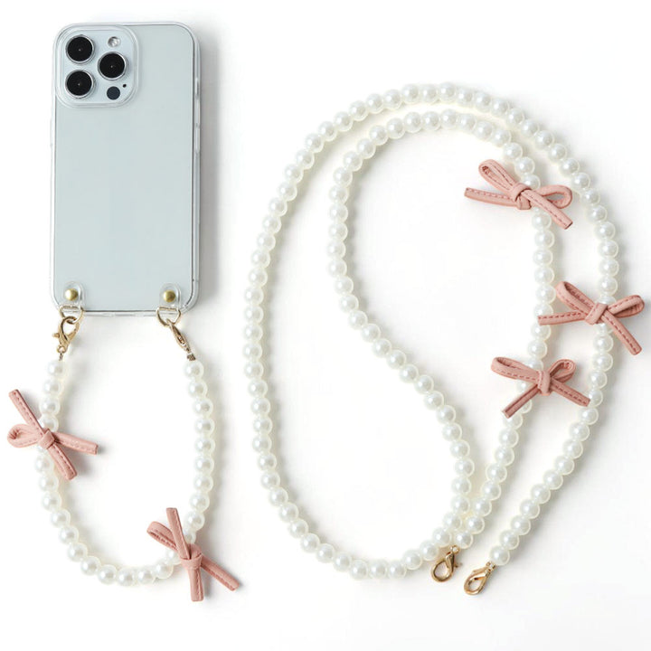 Sangle courte et bandoulière en cuir avec nœud et perles