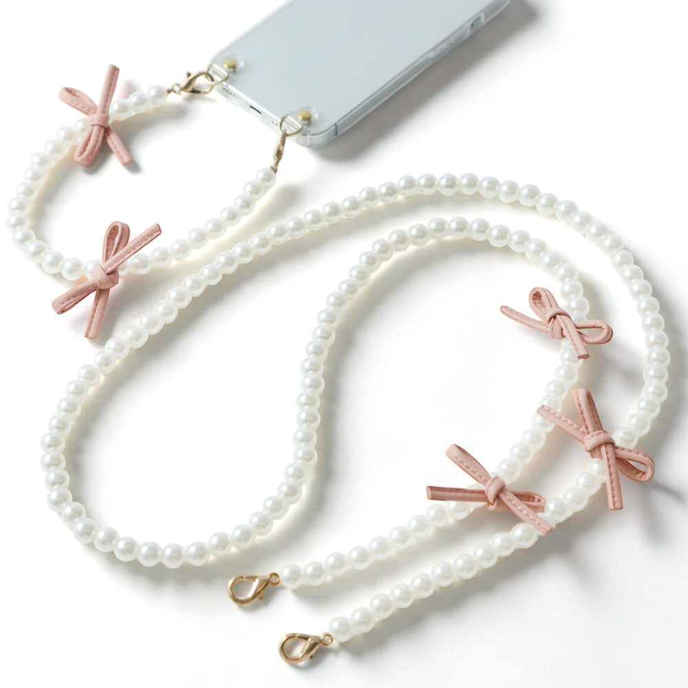 Sangle courte et bandoulière en cuir avec nœud et perles