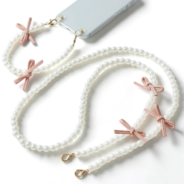 Sangle courte et bandoulière en cuir avec nœud et perles