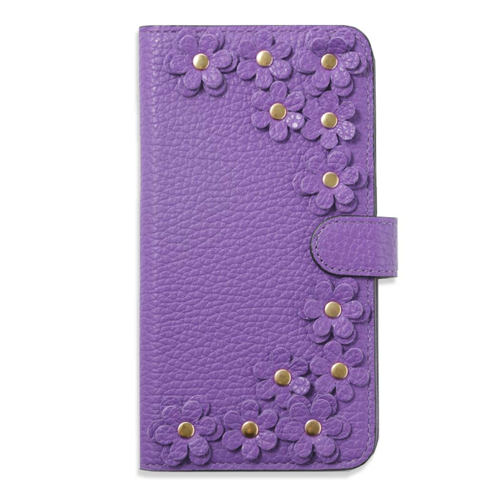 Genuine leather 32 colors Italian shrink leather flower motif notebook-style case (with belt) Xperia series