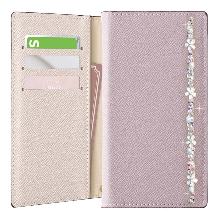 Vegan Leather Bicolor Stand Function Flower Line Deco Wallet Case for iPhone Series