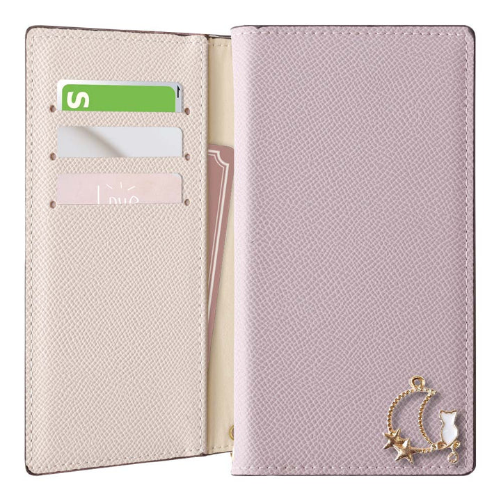 Étui portefeuille bicolore en cuir végan avec fonction support et décoration Mooncat