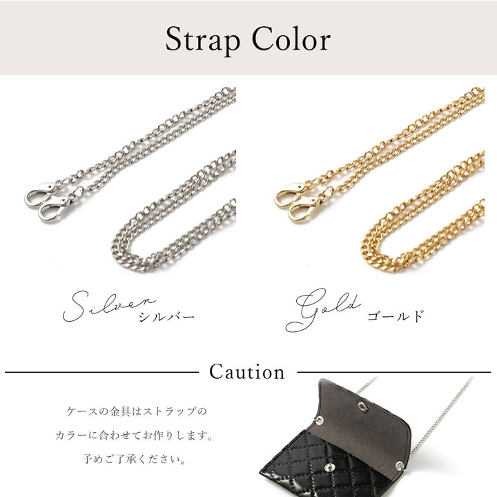 ヴィーガンレザー ミニポーチ キルティング ゴールドチェーンショルダーストラップ付き