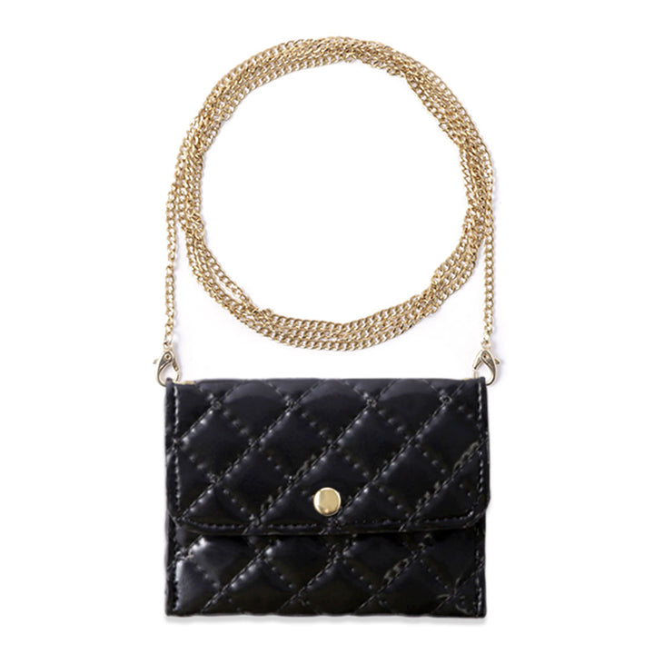 ヴィーガンレザー ミニポーチ キルティング ゴールドチェーンショルダーストラップ付き