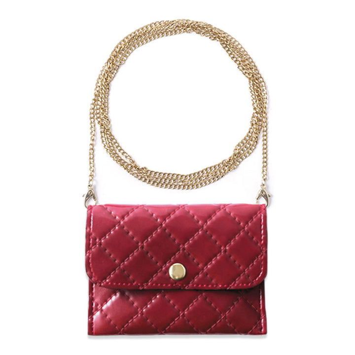 ヴィーガンレザー ミニポーチ キルティング ゴールドチェーンショルダーストラップ付き
