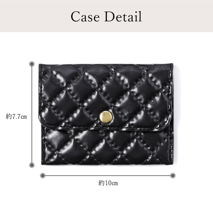 ヴィーガンレザー ミニポーチ キルティング ゴールドチェーンショルダーストラップ付き