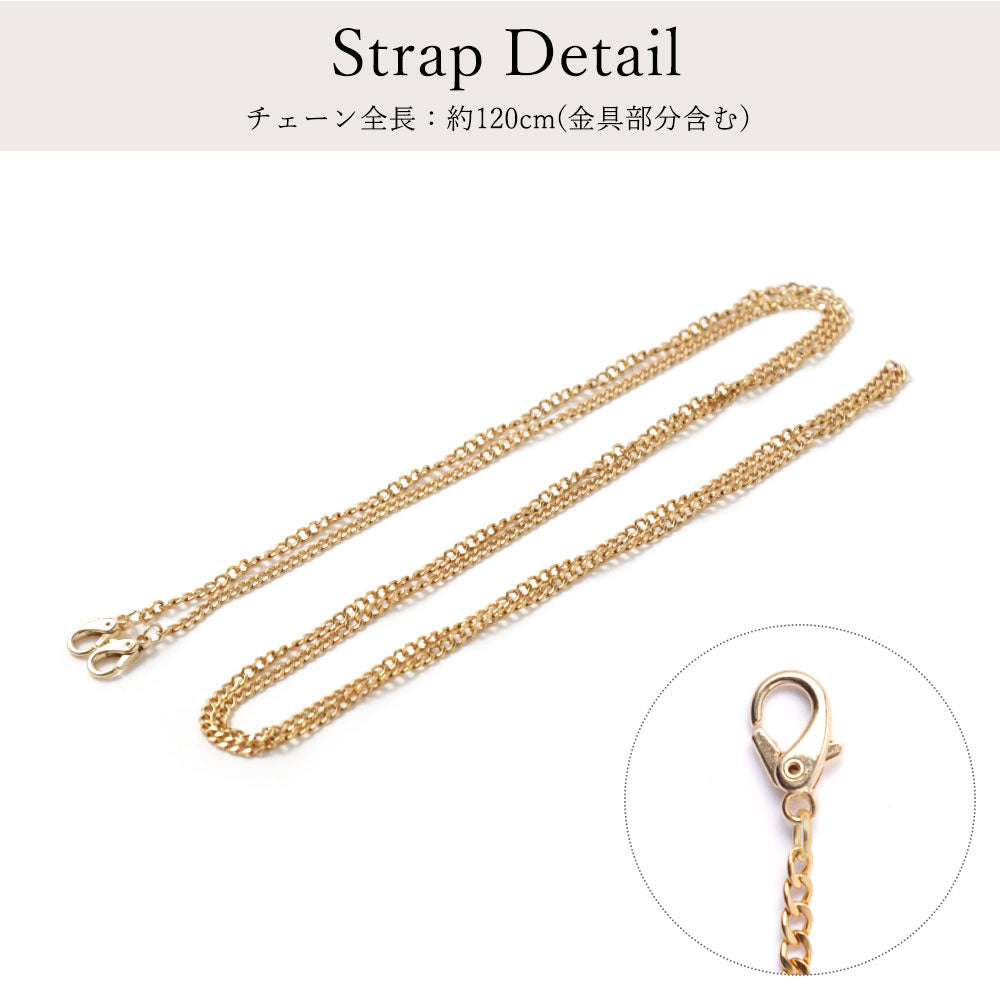 ヴィーガンレザー ミニポーチ キルティング ゴールドチェーンショルダーストラップ付き