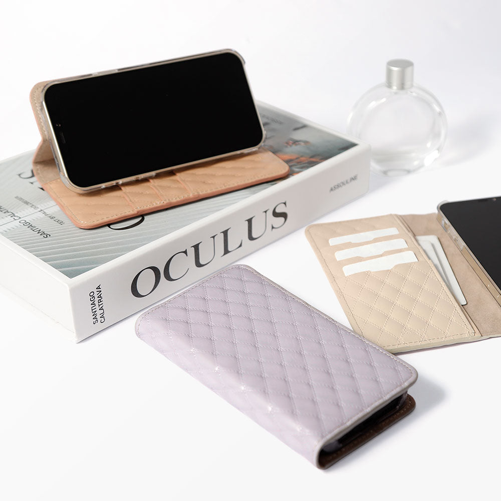 本革 キルティングレザー カード収納 手帳型ケース iPhoneシリーズ