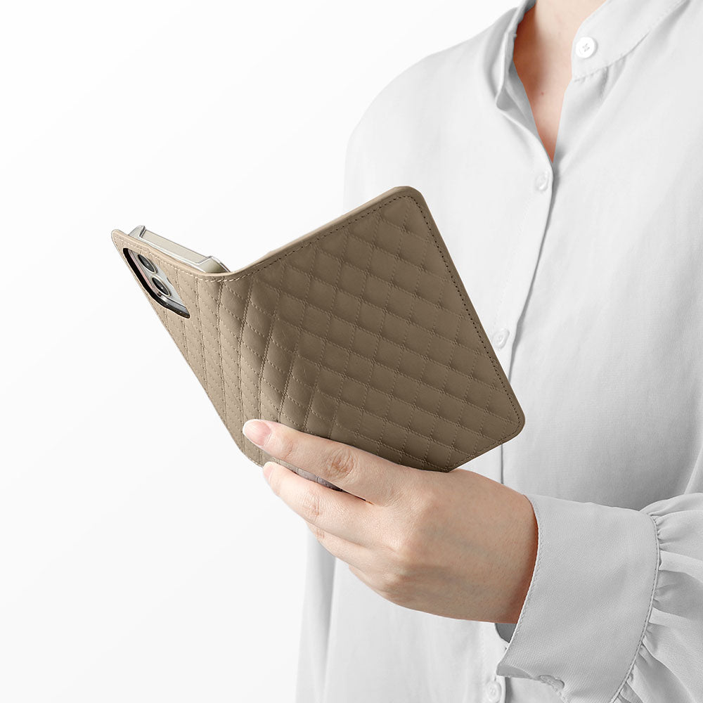 本革 キルティングレザー カード収納 手帳型ケース Xperiaシリーズ