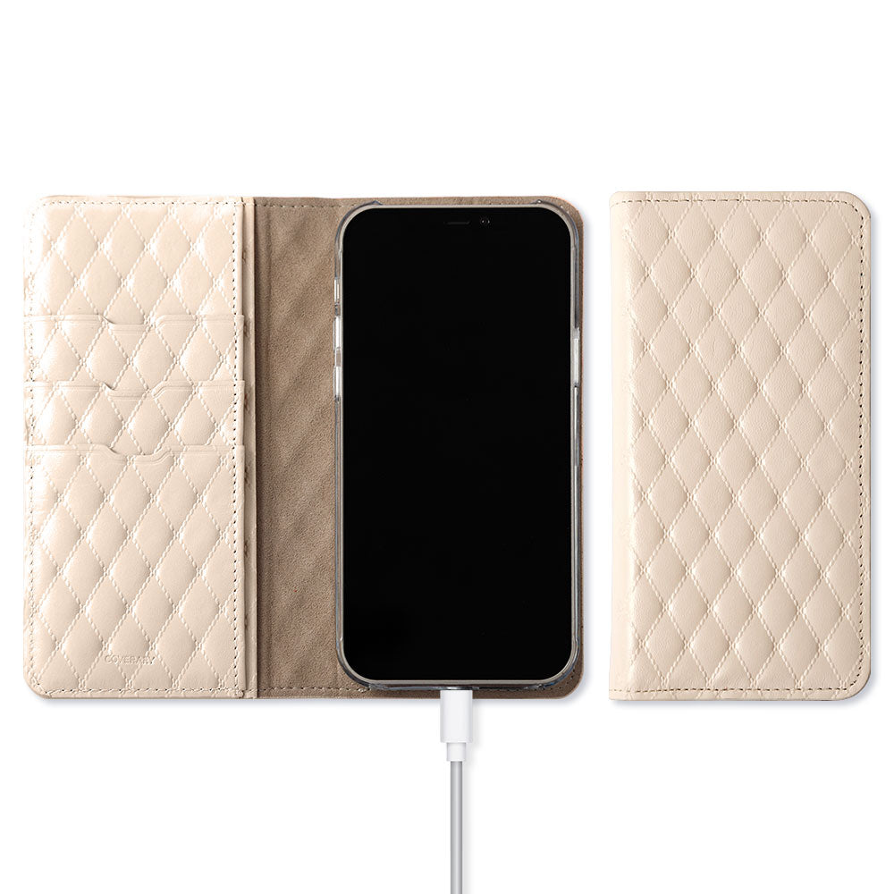 本革 キルティングレザー カード収納 手帳型ケース iPhoneシリーズ