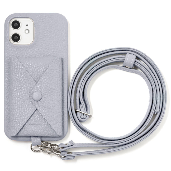 本革 32色 イタリアンシュリンクレザー ポケット付き  ショルダーストラップ付き 背面ケース iPhoneシリーズ